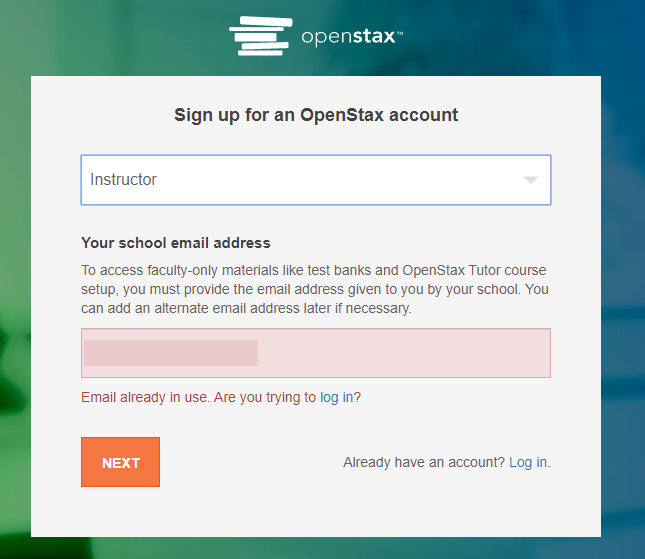 "Email already in use" Log In Message