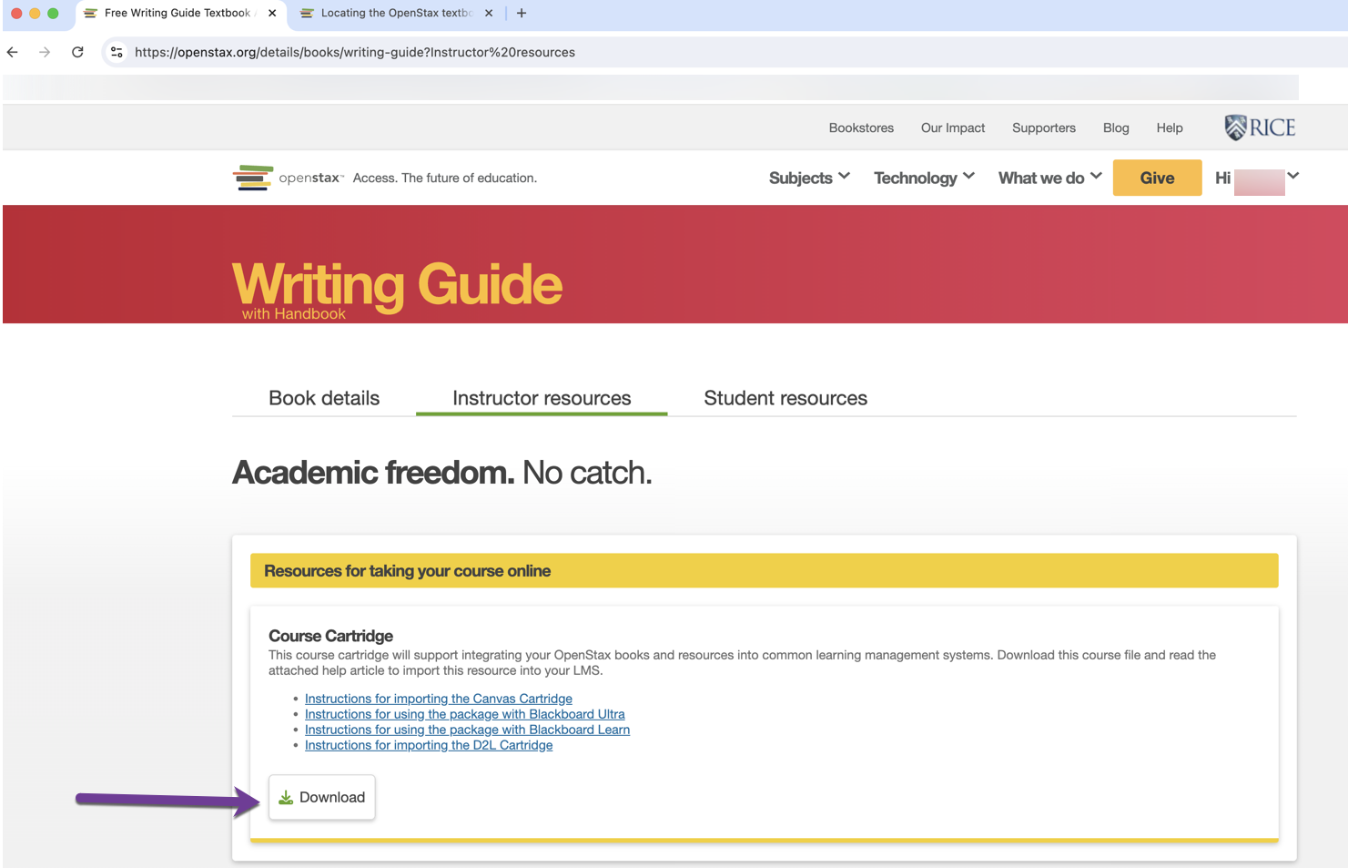Click on the download button on the instructor resources page