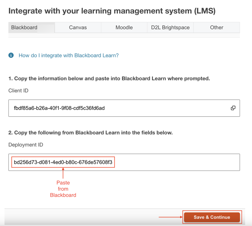 Assignable registration page with the Deployment ID field and Save and Continue button.