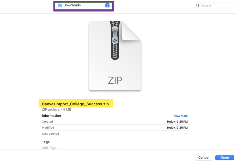College Success zip file in downloads