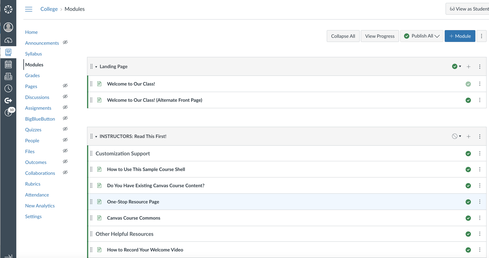 Getting Started Content in Modules