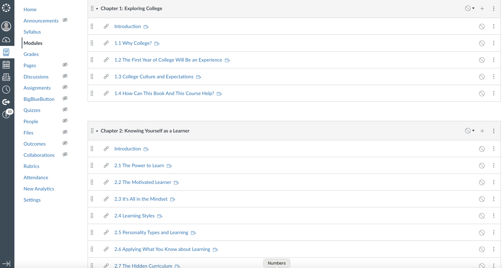 Chapters and Sections in Modules