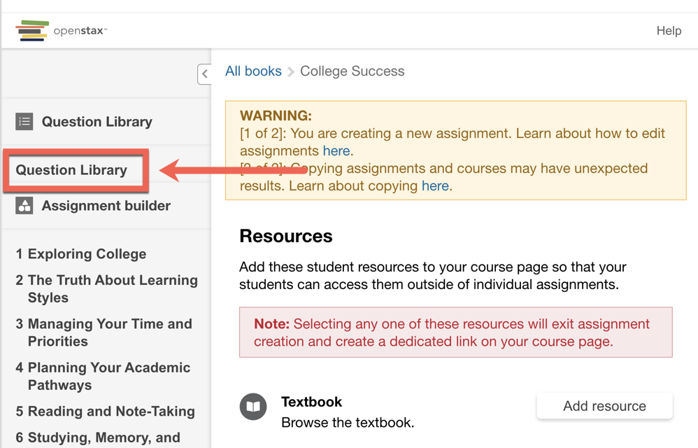 Question Library on left sidebar
