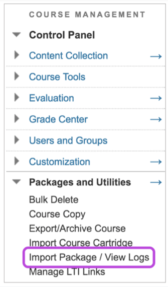 Blackboard Learn control panel