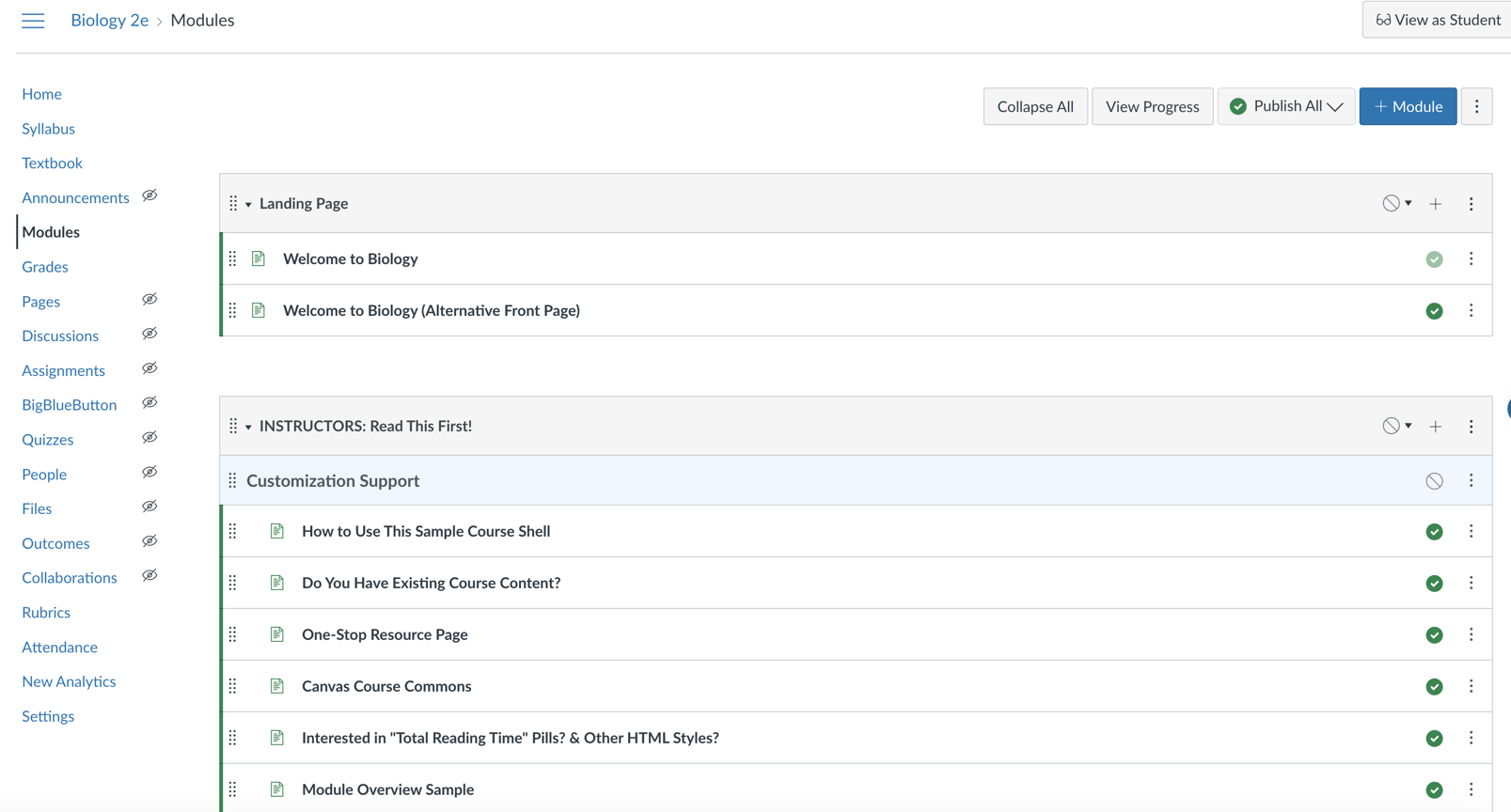 Getting Started Content in Modules