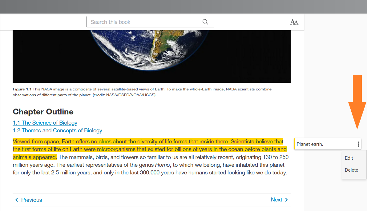 Three dot icon showing the in the notecard.