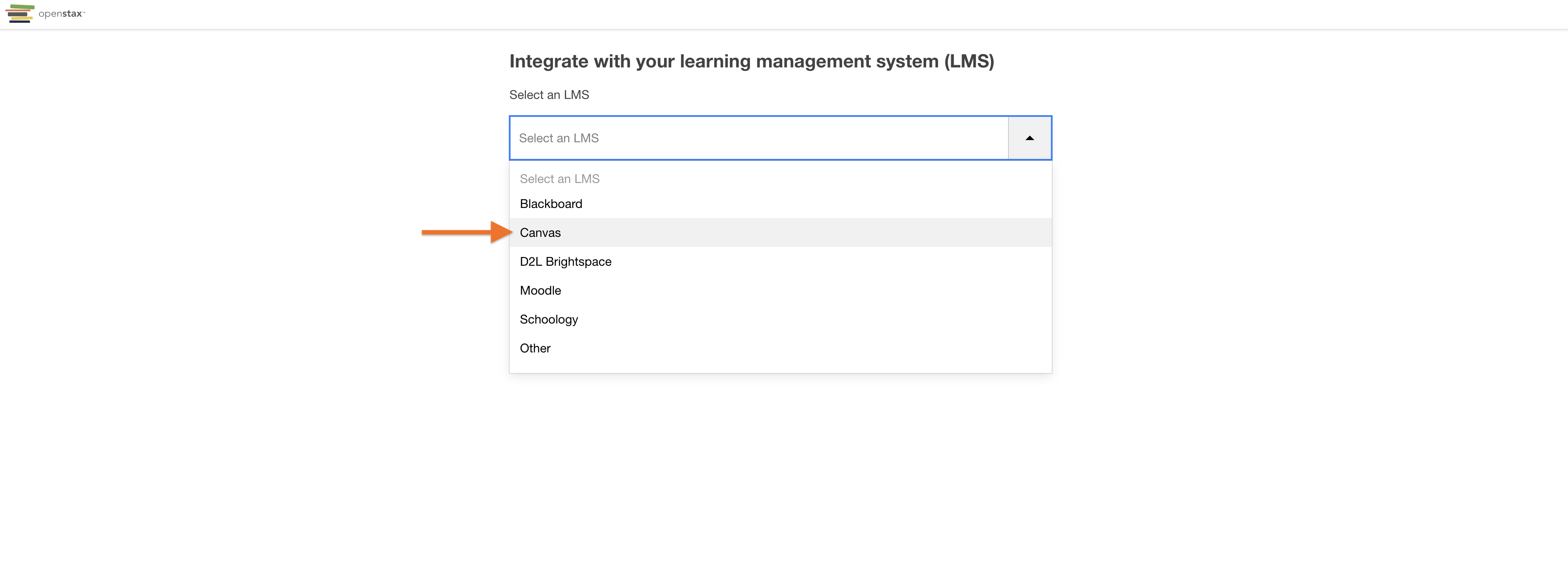 Assignable LMS Integration page showing the LMS dropdown menu with Canvas selected.