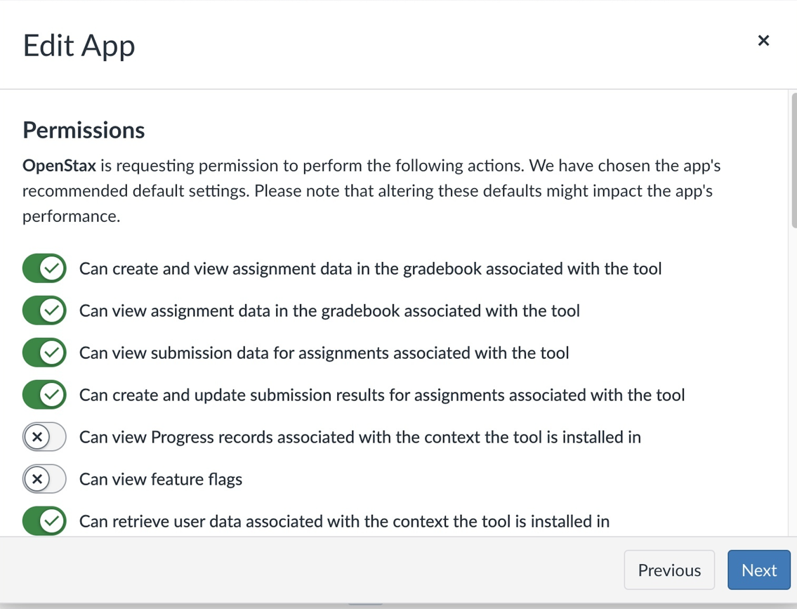 Permissions verification screen with the required permissions checked.