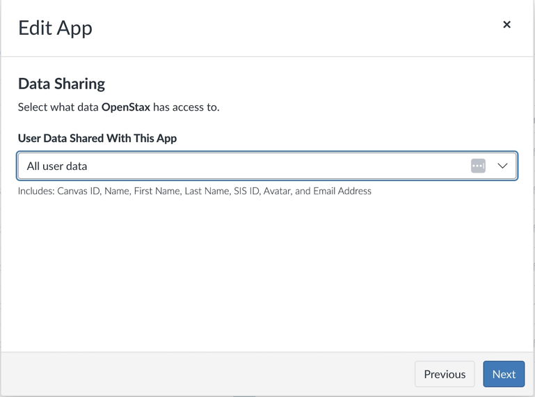 Data sharing screen confirming that all user data is shared with the app.