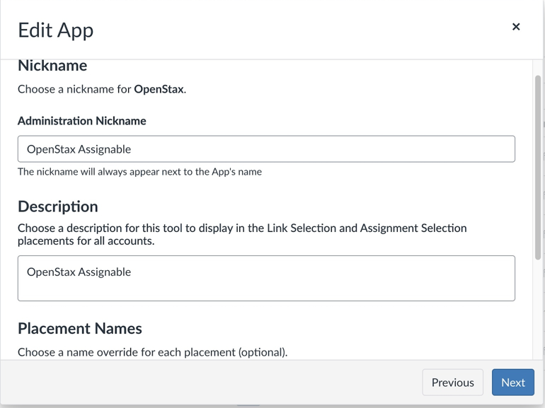 Administration Nickname and description fields.