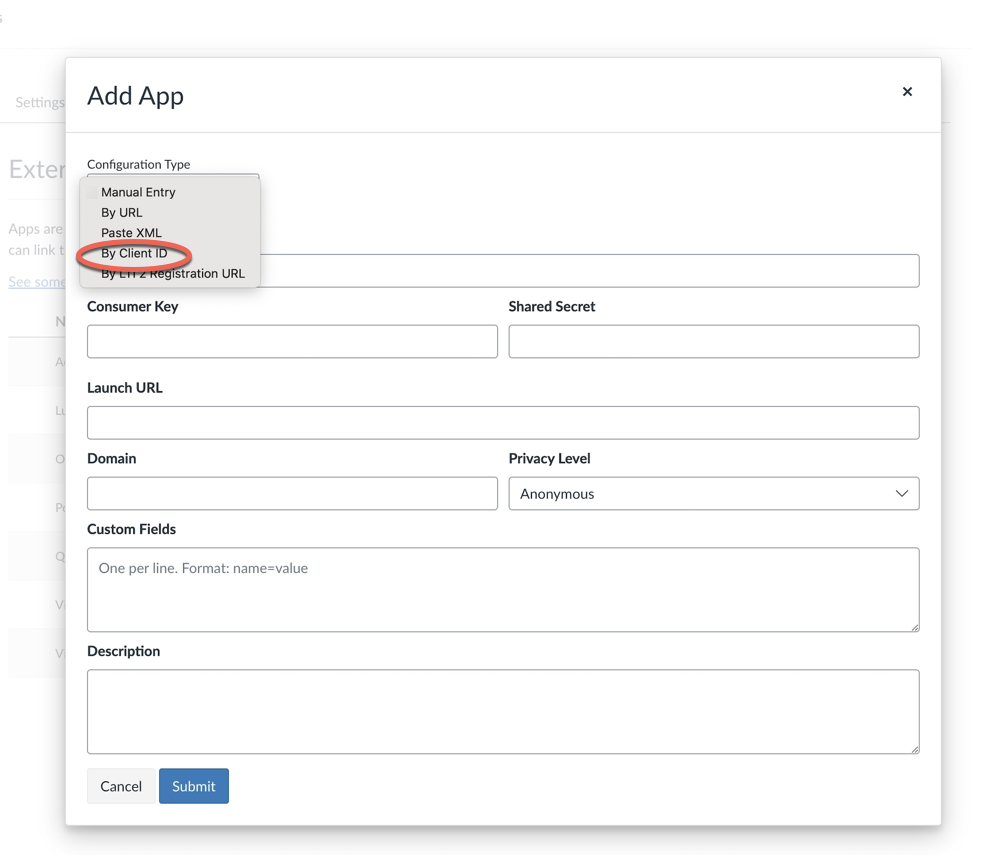 Add App screen with By Client ID selected as the Configuration Type.