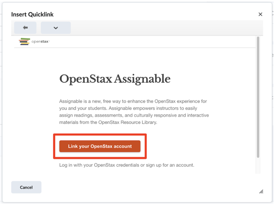 Prompt to link your OpenStax account with the Link your OpenStax account button.