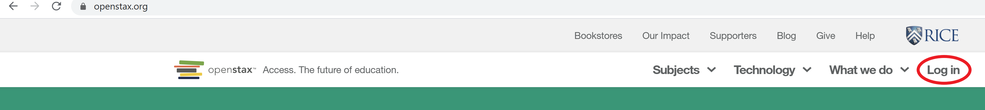 Login button on openstax.org