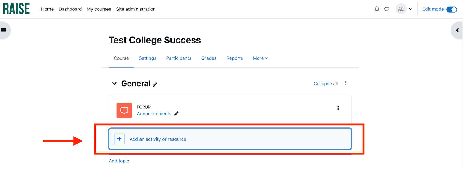 Add activity or resource