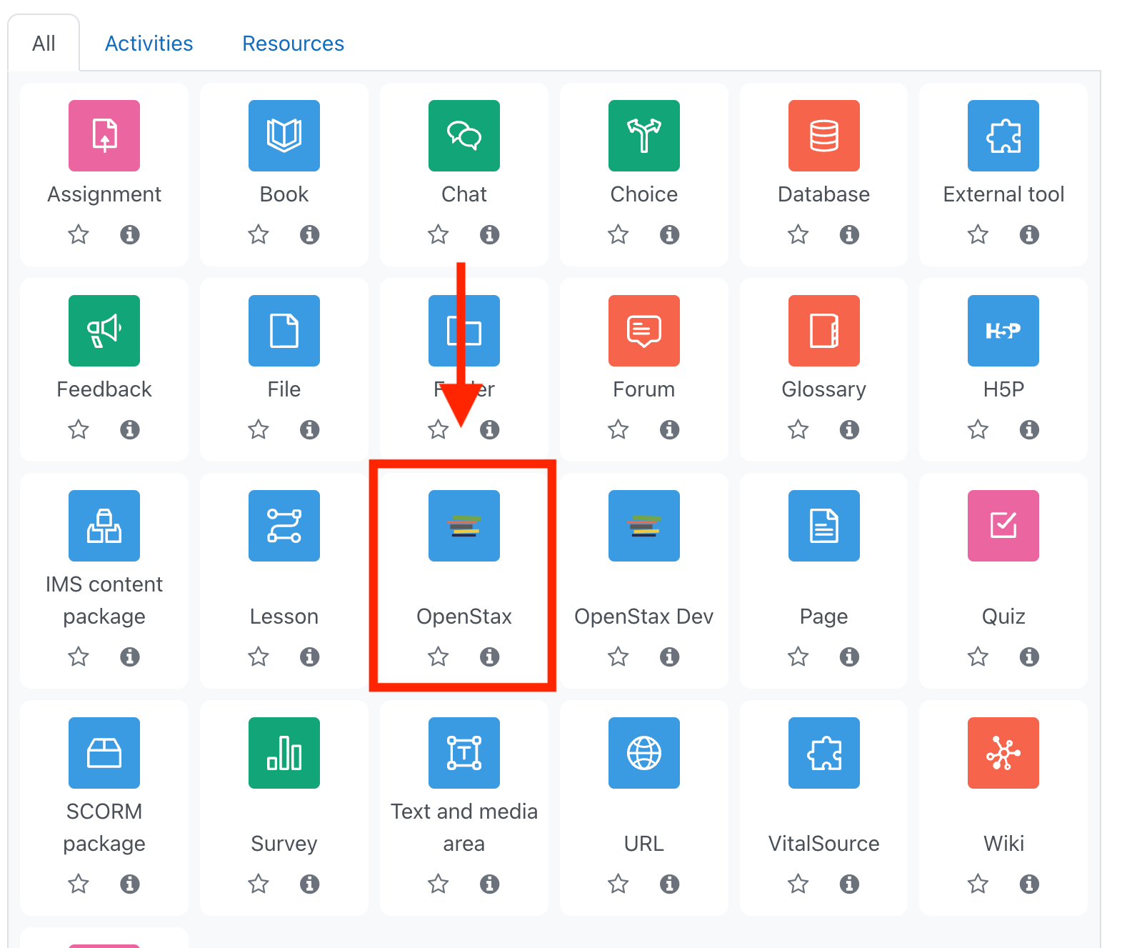 Select OpenStax from activity chooser