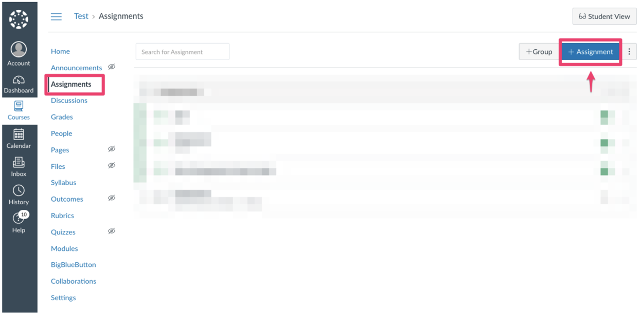 Select Assignments and click the +Assignment button
