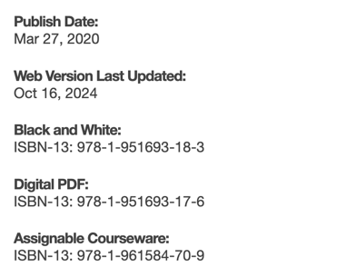 College Success publication information and ISBNs