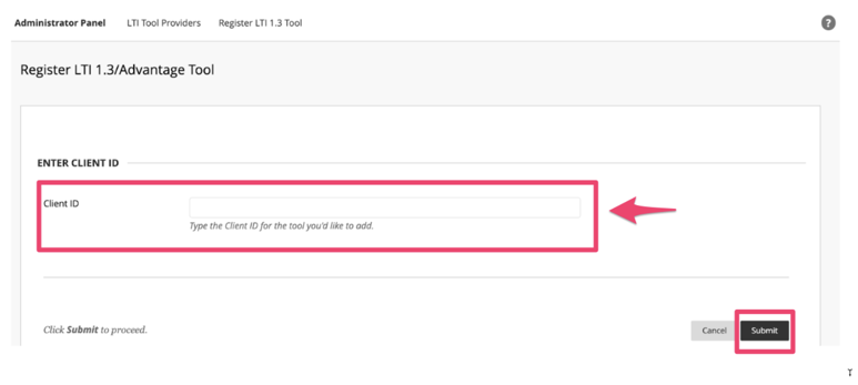 Client ID input field with Submit button
