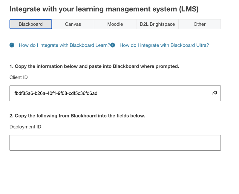 Assignable LMS Integration screen displaying the Client ID field to copy