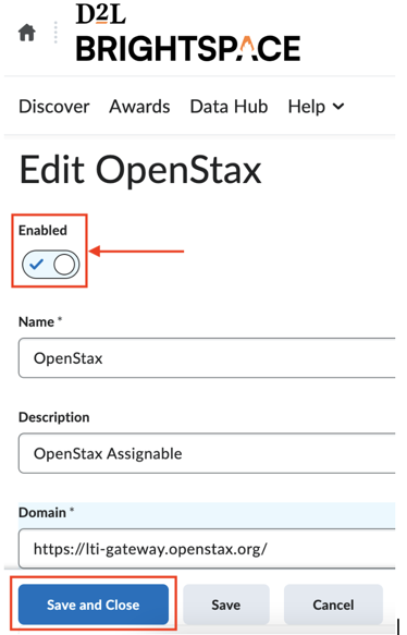 Tool settings with enabled status and Save and Close button