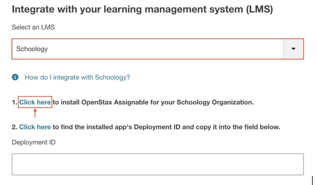 Assignable LMS Integration screen with the Schoology option selected in the dropdown