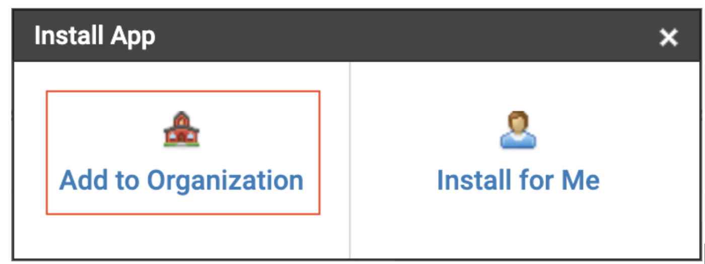 Prompt to add the app to the organization