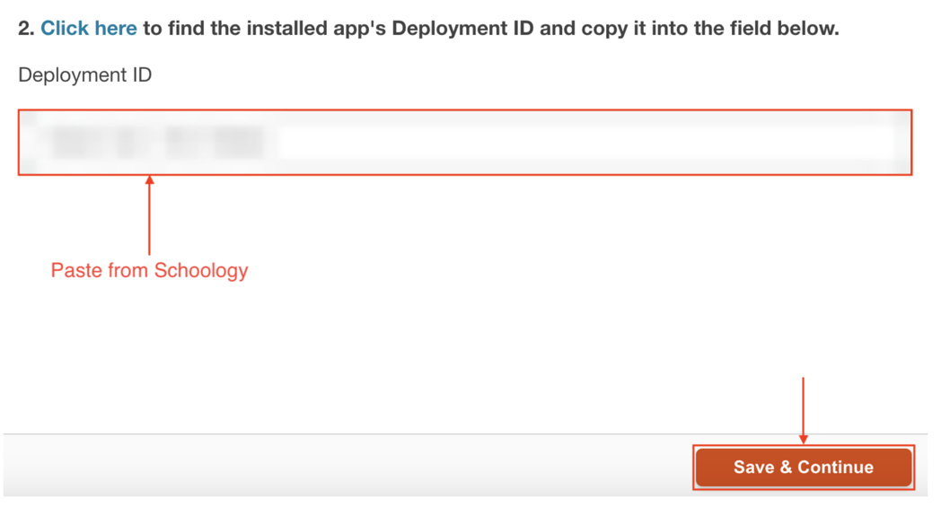 Registration page with the Deployment ID field and Save and Continue button