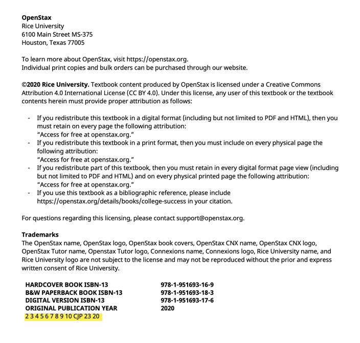 College Success front matter showing publication information, including the revision number listed beneath the publisher and ISBN details.