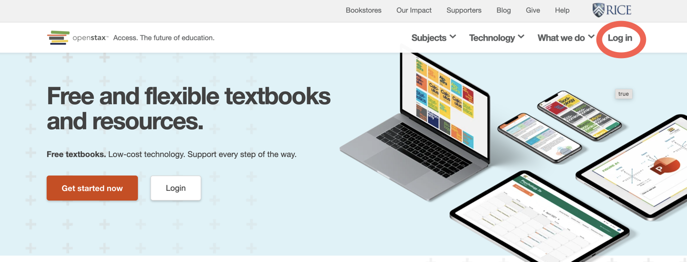 Login button in the top right corner of OpenStax.org