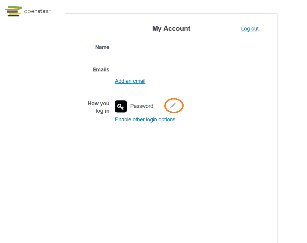 Pencil icon next to Password in Account Profile