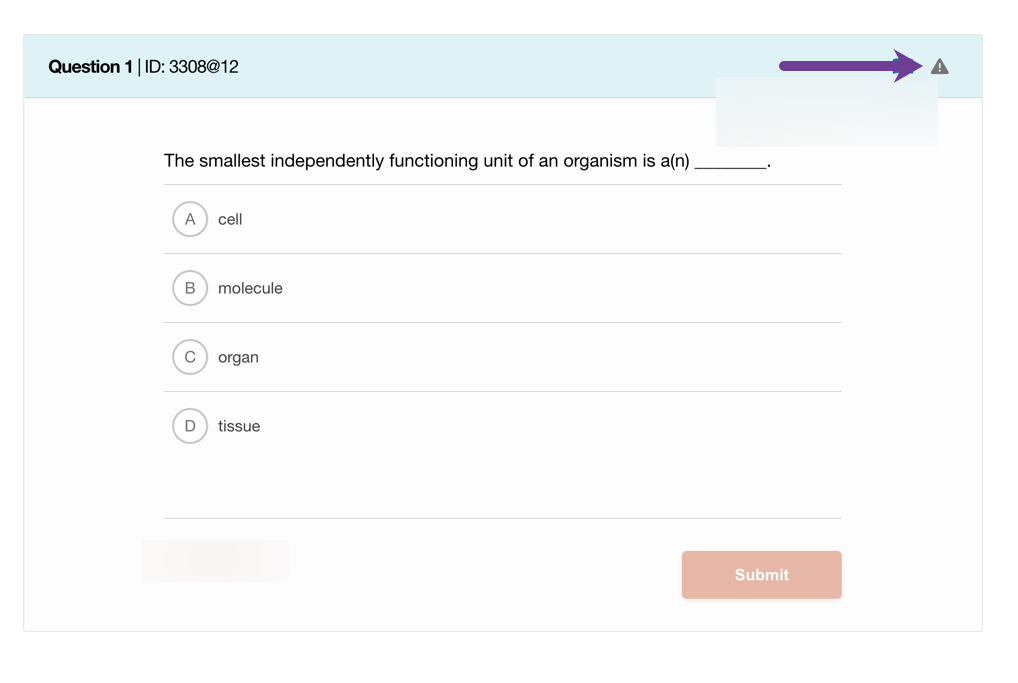 Assignable question with an arrow pointing to the triangle with an exclamation point inside.