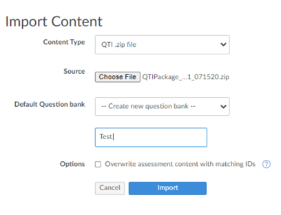 Import button on the Import Course Content page.