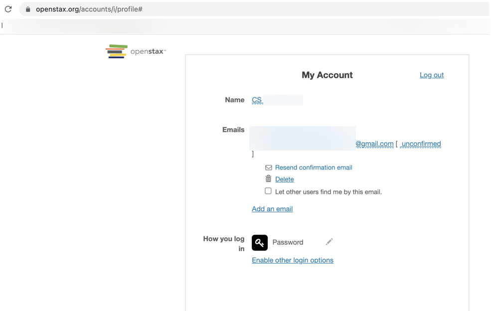 Account Profile showing an unconfirmed email with the Resend confirmation email link.