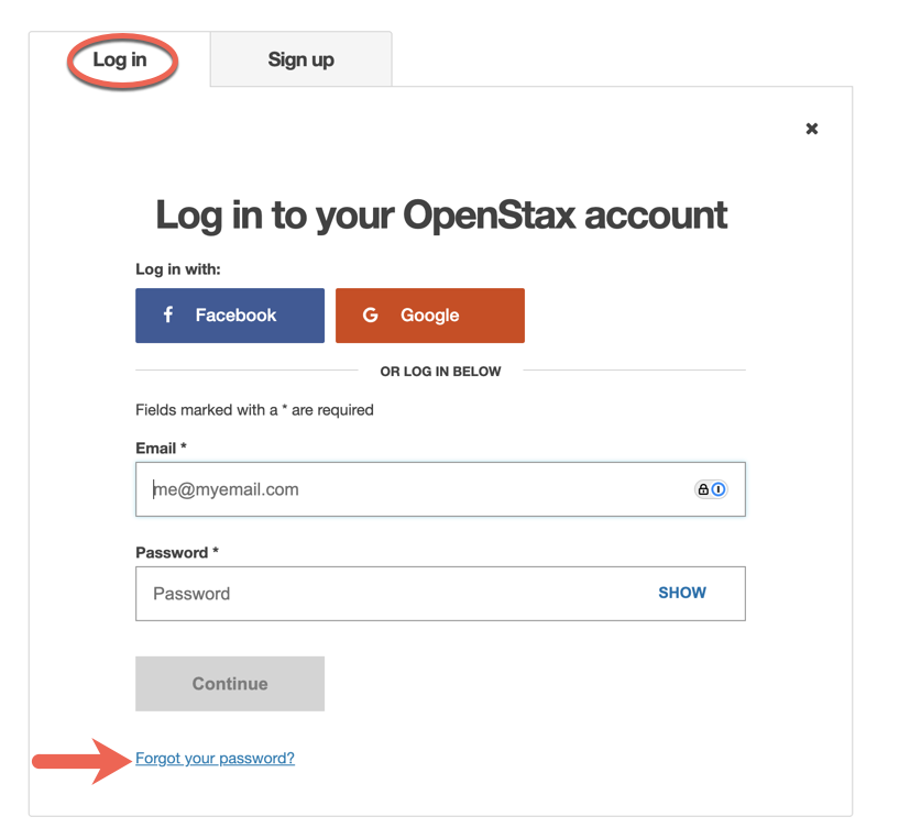 Login page with the Forgot your password link below the password field.