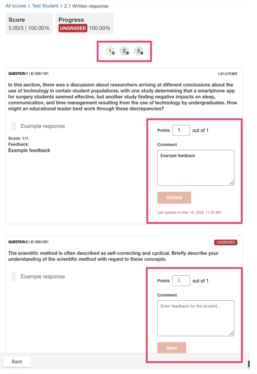 Assign points and provide feedback
