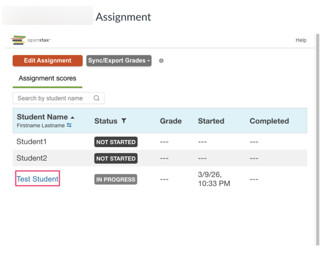 Click on student's name to see their work