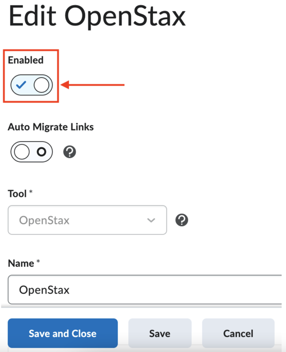 The OpenStax deployment settings with the deployment and its extensions enabled