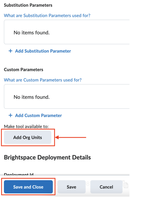 The deployment page showing the Add Org Units button