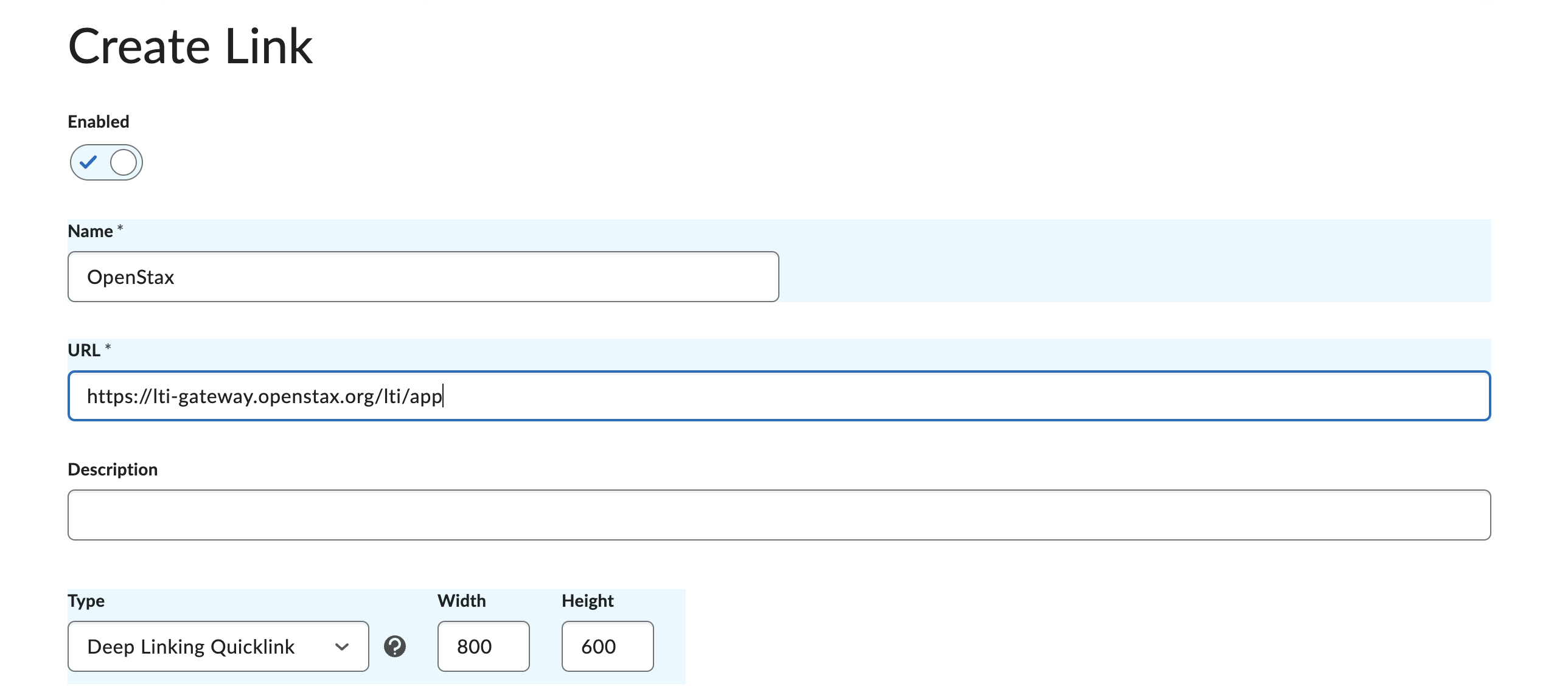 The link Type dropdown set to Deep Linking Quicklink