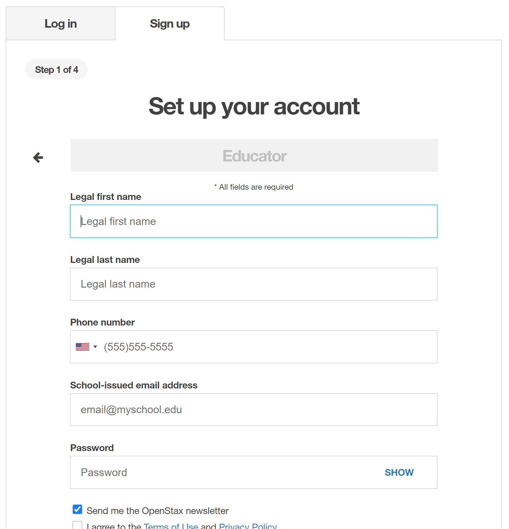 Set up your account form