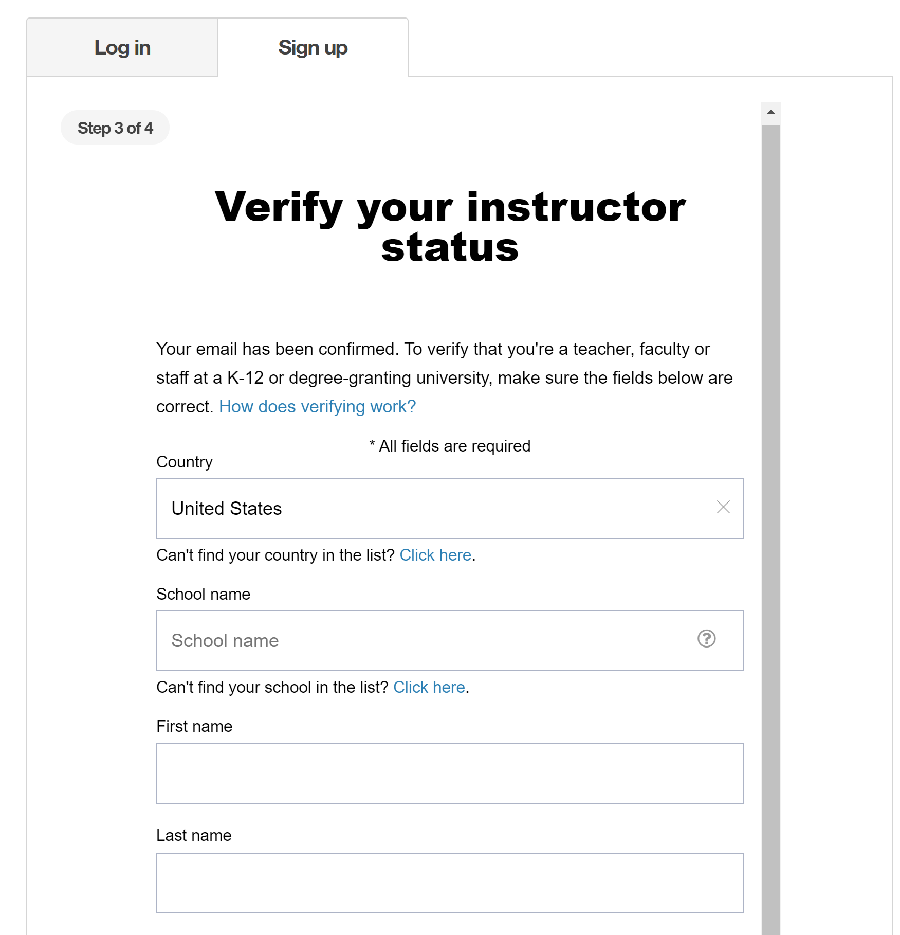 Verify your instructor status form