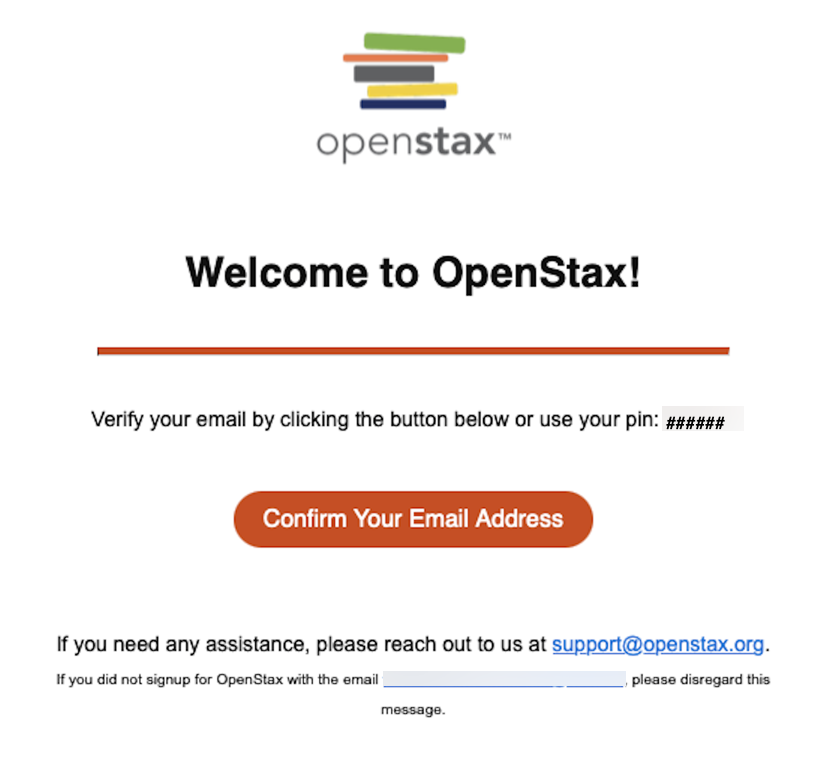 PIN email confirmation example