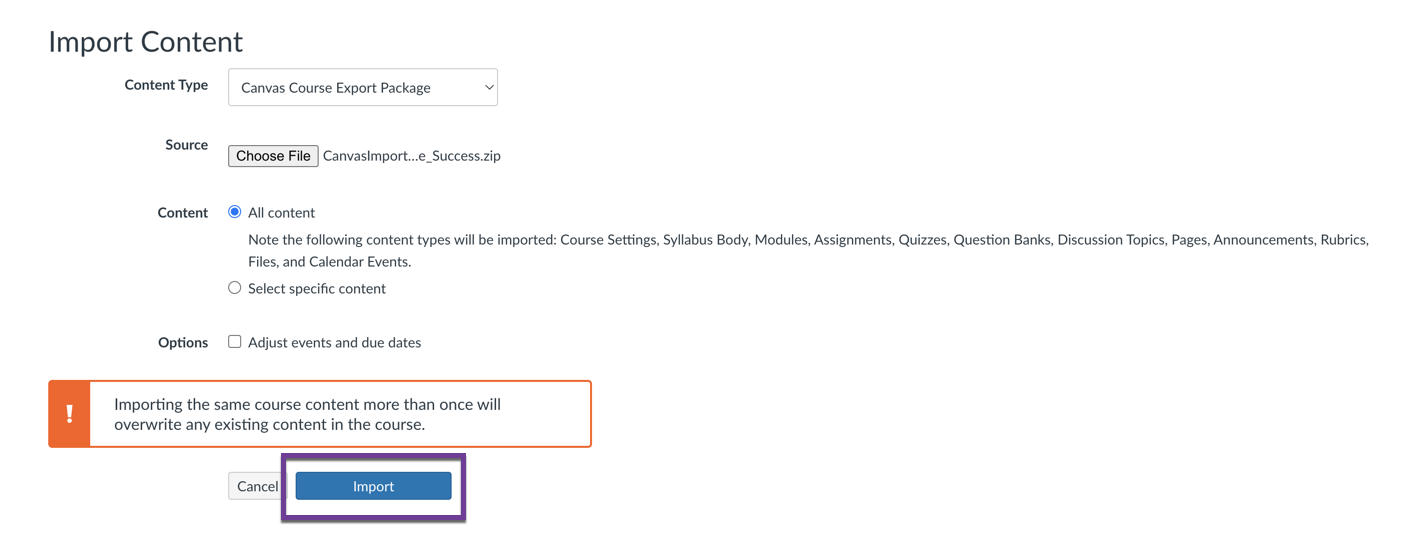 Click on Import