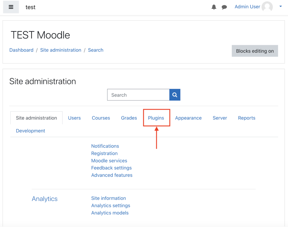Click “Plugins” in the Site administration menu