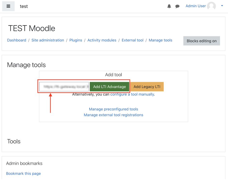 paste the LTI Advantage Tool URL