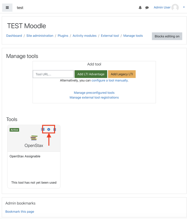 Click on the settings icon under the OpenStax tool